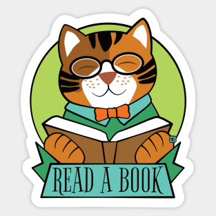 Tiger Cat Read a Book Sticker